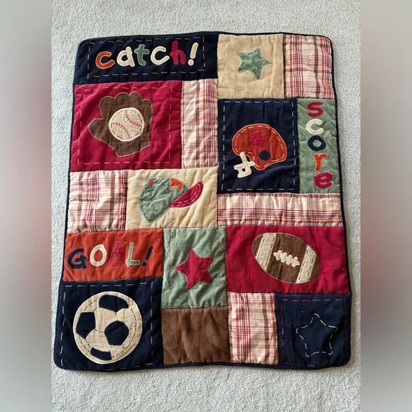 Patchwork Sport Bedding | Sportsthemed Patchwork Baby Quilt Corduroy And Plaid Patches ...